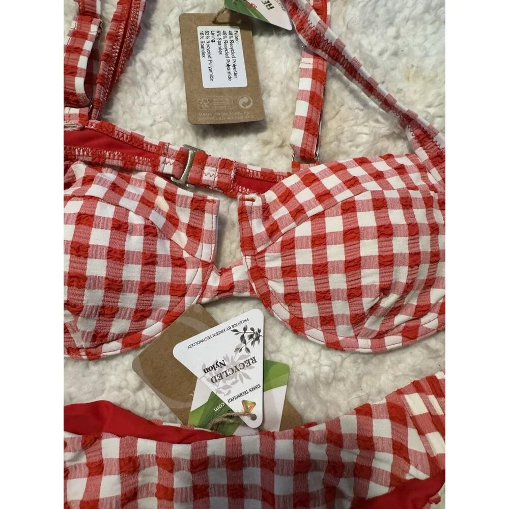 Berlook Two Piece RED White Push Up Bikini Swimsuit Size M NWT NEW W Bag